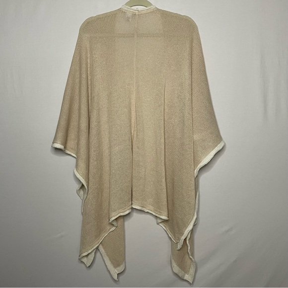 Chico's Linen Knit Contrast Trim Wrap Ruana Beachy Coastal One Size Beige Cream - Picture 8 of 12